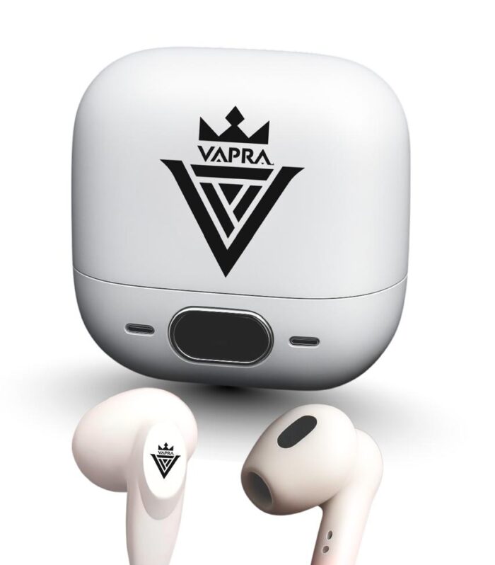 “VAPRA 08 TWS True Wireless Earbuds – Up to 48 Hours Playback | Charging Indicator LED | High-Fidelity Sound | Comfortable Fit” (WHITE)