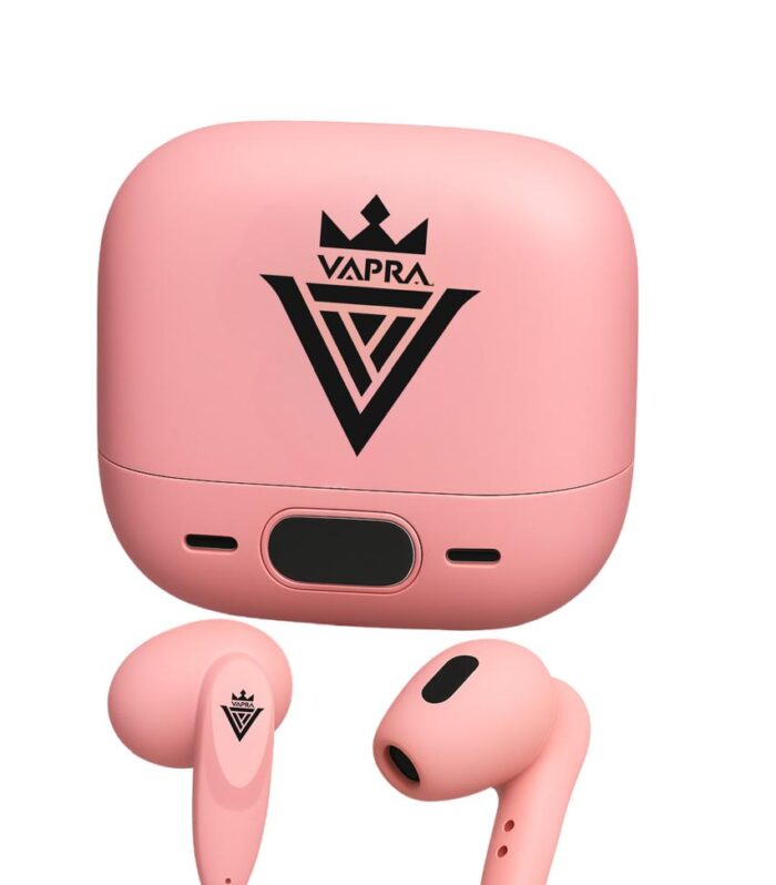 “VAPRA 08 TWS True Wireless Earbuds – Up to 48 Hours Playback | Charging Indicator LED | High-Fidelity Sound | Comfortable Fit” (ROSE PINK)